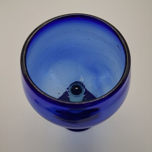 Mexican Hand Blown Blue Wine Glass Vintage Glassware Collectible Home Decor - Picture 6 of 8